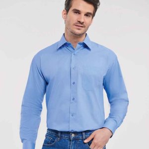 934M Russell Collection Long Sleeve Easy Care Poplin Shirt