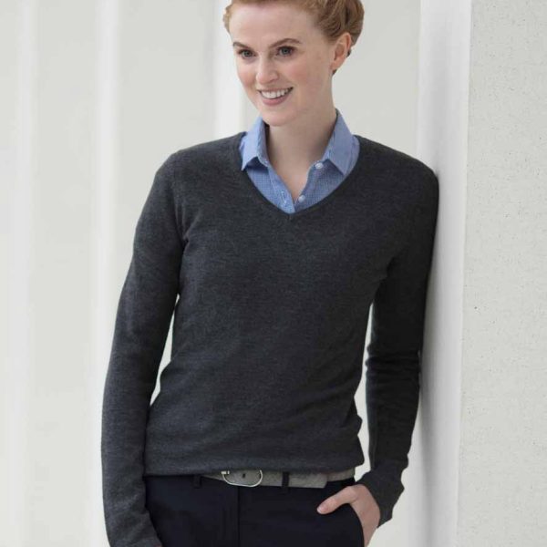 Henbury Ladies Lightweight Cotton/Acrylic V Neck Sweater - H721