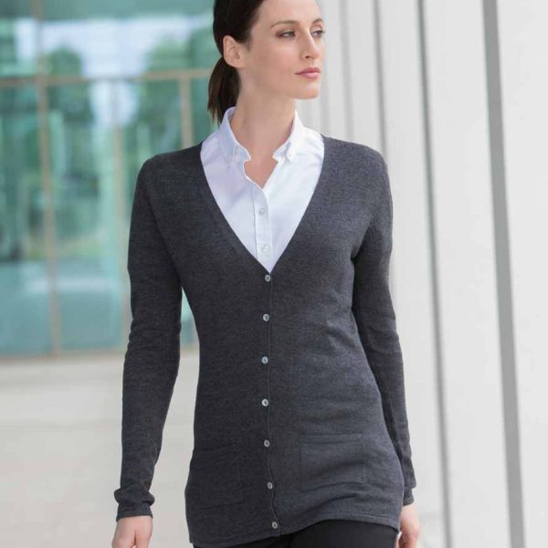 Henbury Ladies Cotton/Acrylic V Neck Button Cardigan - H723