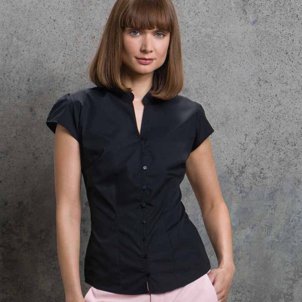 Kustom Kit Cap Sleeve V Neck Continental Blouse - K727