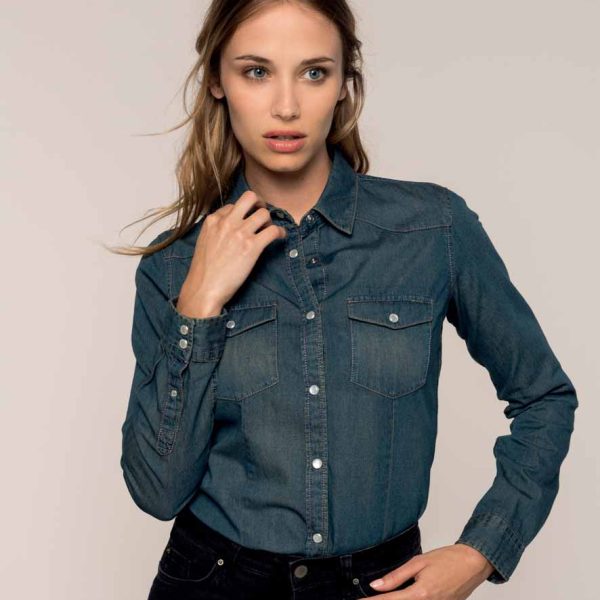 Kariban Ladies Long Sleeve Denim Shirt - KB518