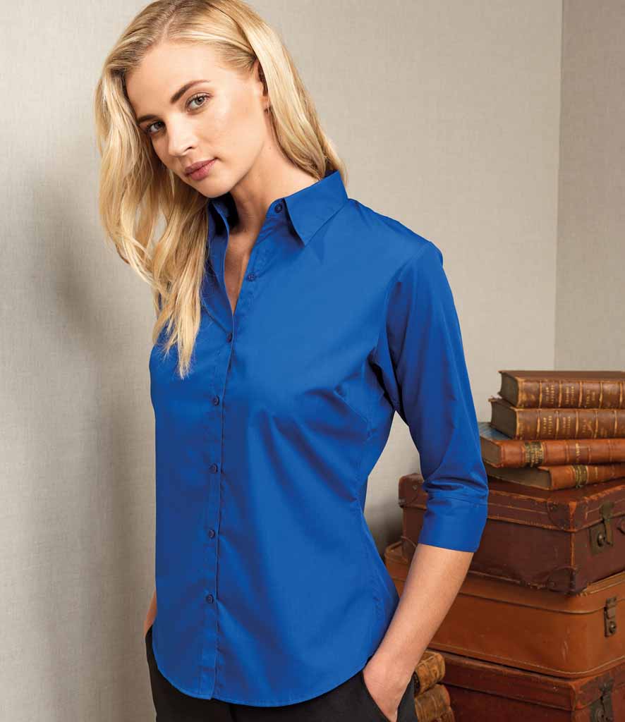 Premier Womens 3/4 Sleeve Poplin Plain Shirt