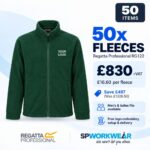 Green fleece jacket bundle offer: 50 fleeces for £830 with logo, setup, and delivery included.