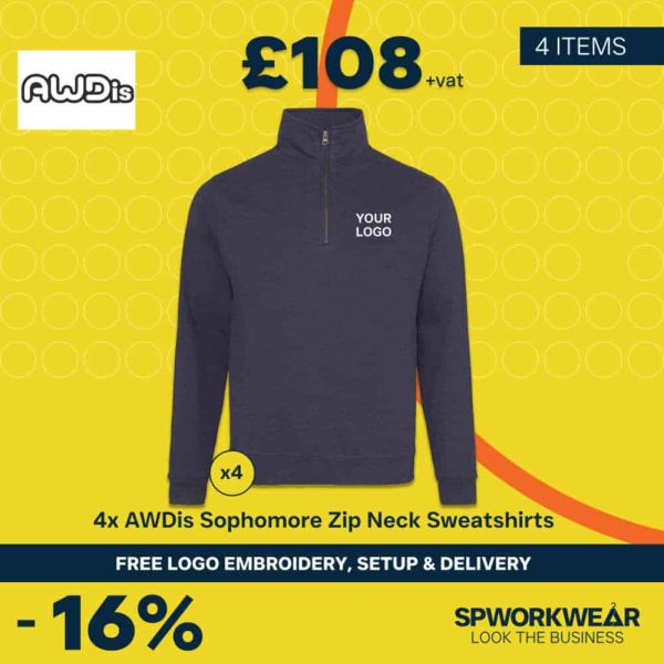 4x AWDis Sophomore Zip Neck Sweatshirt Bundle - Summer
