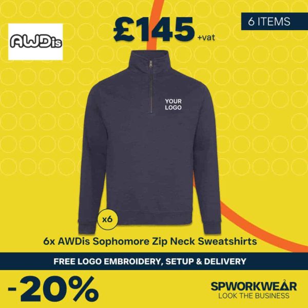 6x AWDis Sophomore Zip Neck Sweatshirt Bundle - Summer