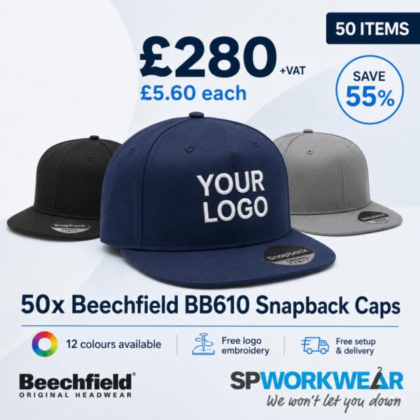 50x Beechfield BB610 Snapback Bundle