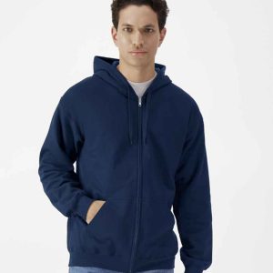 Man in a GD69 Gildan SoftStyle Midweight Full Zip Hoodie, ideal for workwear and casual corporate branding.