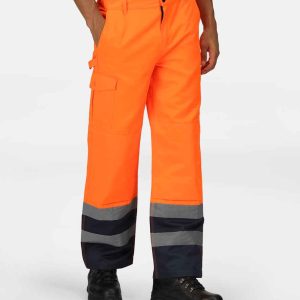 Regatta RG461 High Visibility Pro Cargo Trousers, durable and reflective for safety in construction and trade environments.