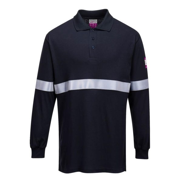 Portwest Flame Resistant Anti-Static Long Sleeve Polo Shirt with Reflective Tape - FR03