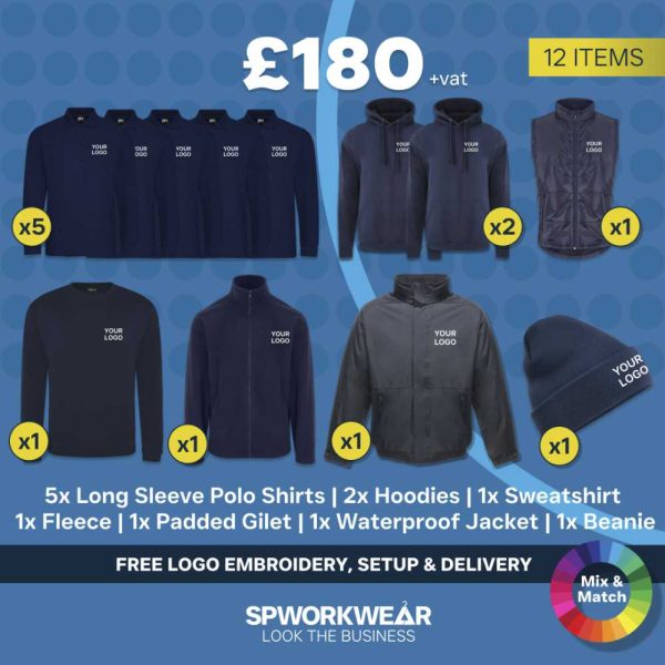 Premium embroidered winter workwear bundle with waterproof jacket and layered protection