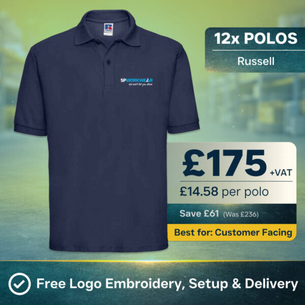 12x Russell Polo Shirt Bundle with Logo | Branded Workwear | SP Workwear