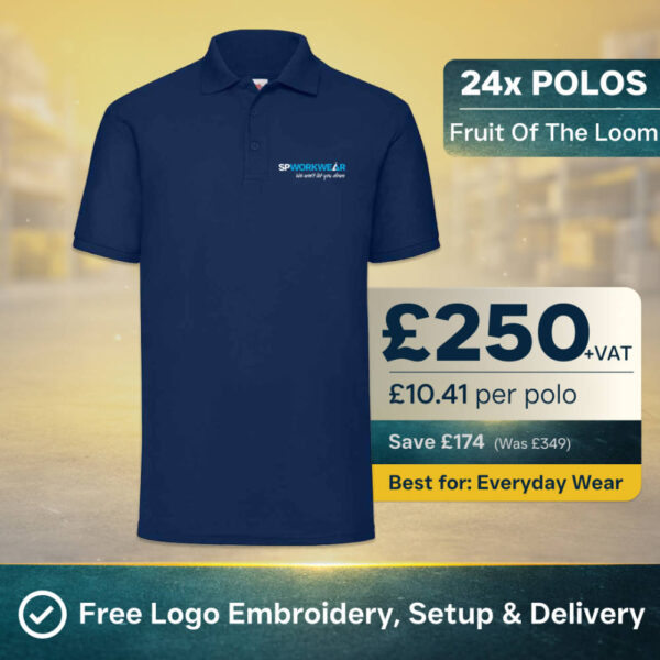 24x Fruit of the Loom Polo Bundle with Logo | Branded Workwear | SP Workwear