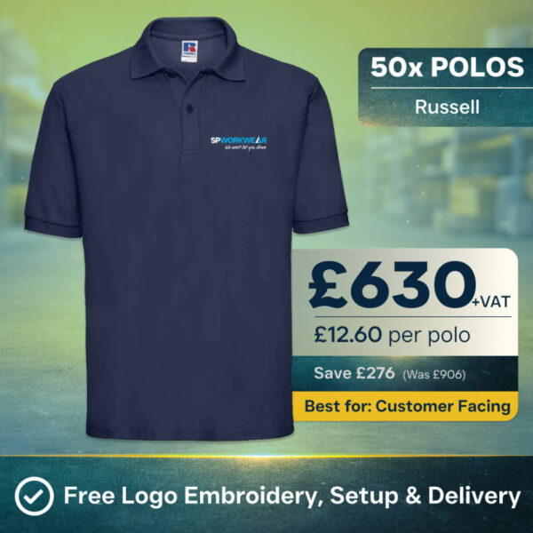 50x Russell Workwear Polo Bundle | Embroidered Polos | SP Workwear