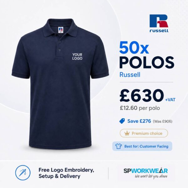 50x Russell Premium Polo Shirts