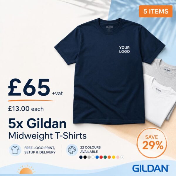 5x Gildan Midweight Printed T-Shirts Bundle