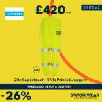 20x Supertouch Hi Vis Jogging Bottoms Printed Logo Bundle - Summer