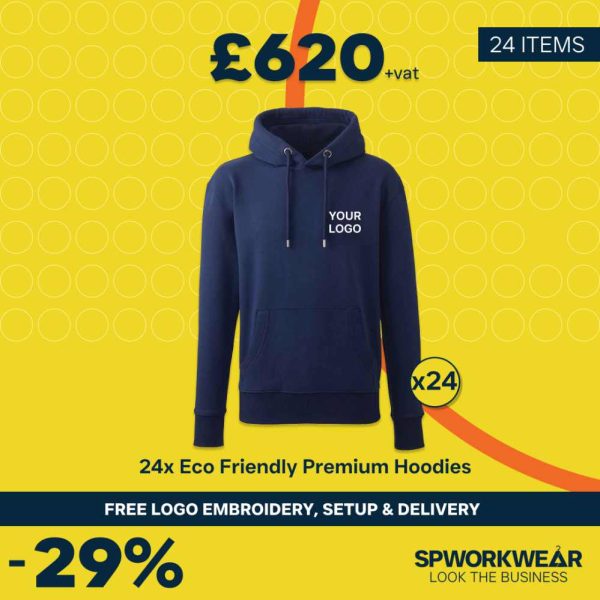 24 embroidered Anthem premium hoodies for staff uniforms