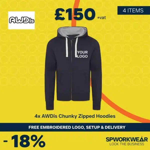 4x Chunky Zipped Hoodies with embroidered left breast