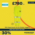 50x Supertouch Hi Vis Jogging Bottoms Printed Logo Bundle - Summer