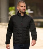 Regatta Essential Hybrid Jacket RG654 black model wearing insulated workwear jacket