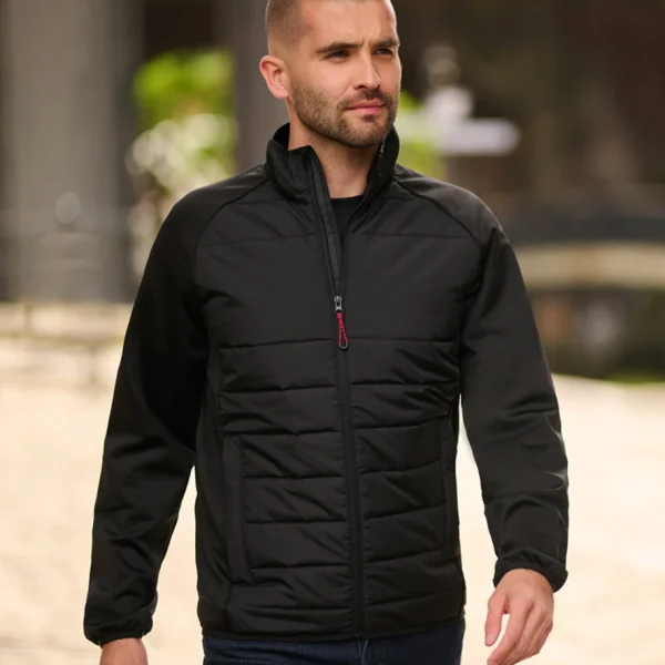 Regatta Essential Hybrid Jacket RG654 black model wearing insulated workwear jacket