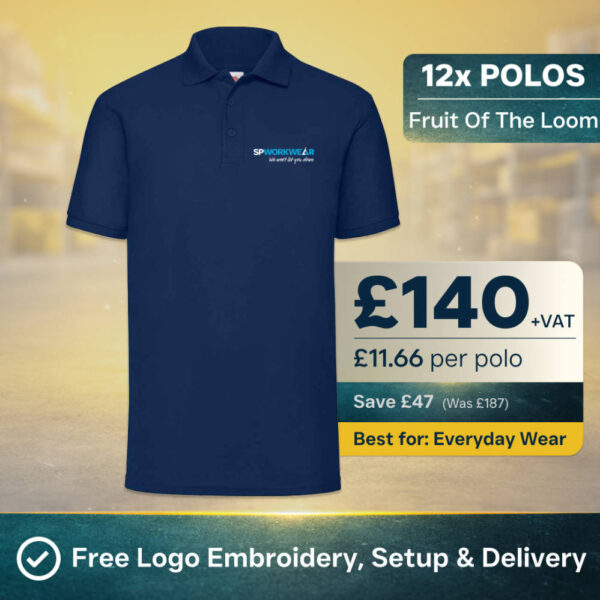 12x Fruit of the Loom Polo Bundle with Logo | Branded Workwear | SP Workwear