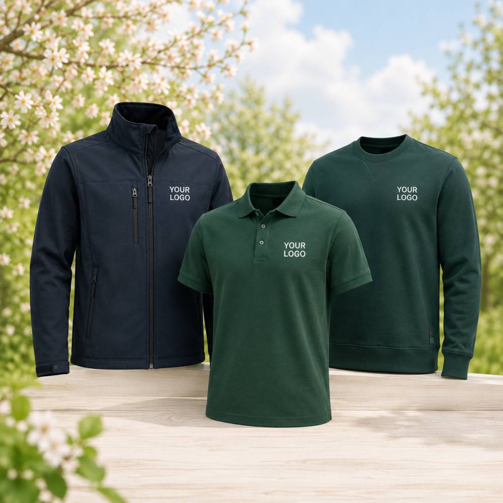 Spring workwear bundles with branded jacket, polo shirt and sweatshirt