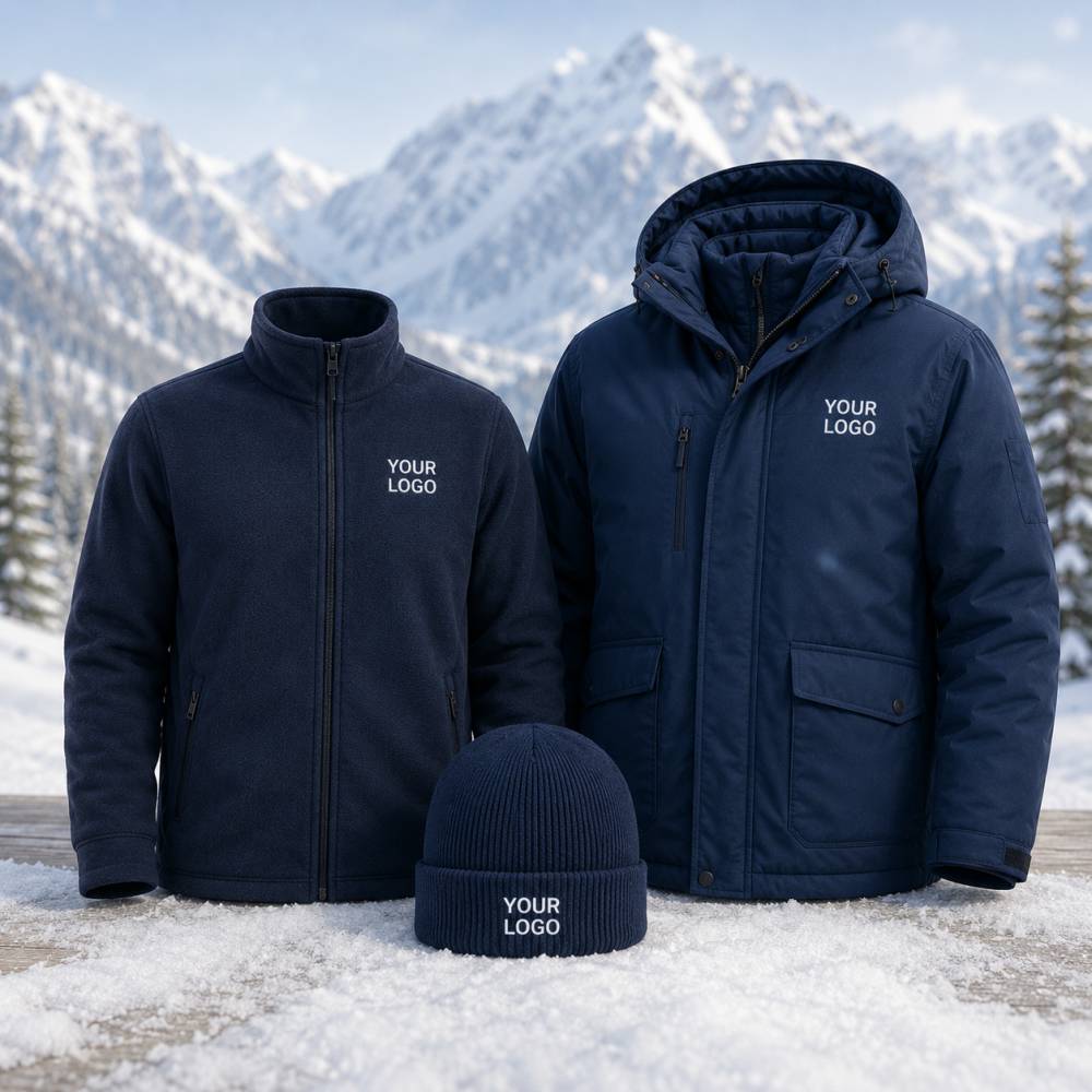 Winter workwear bundles with branded insulated jacket and beanie