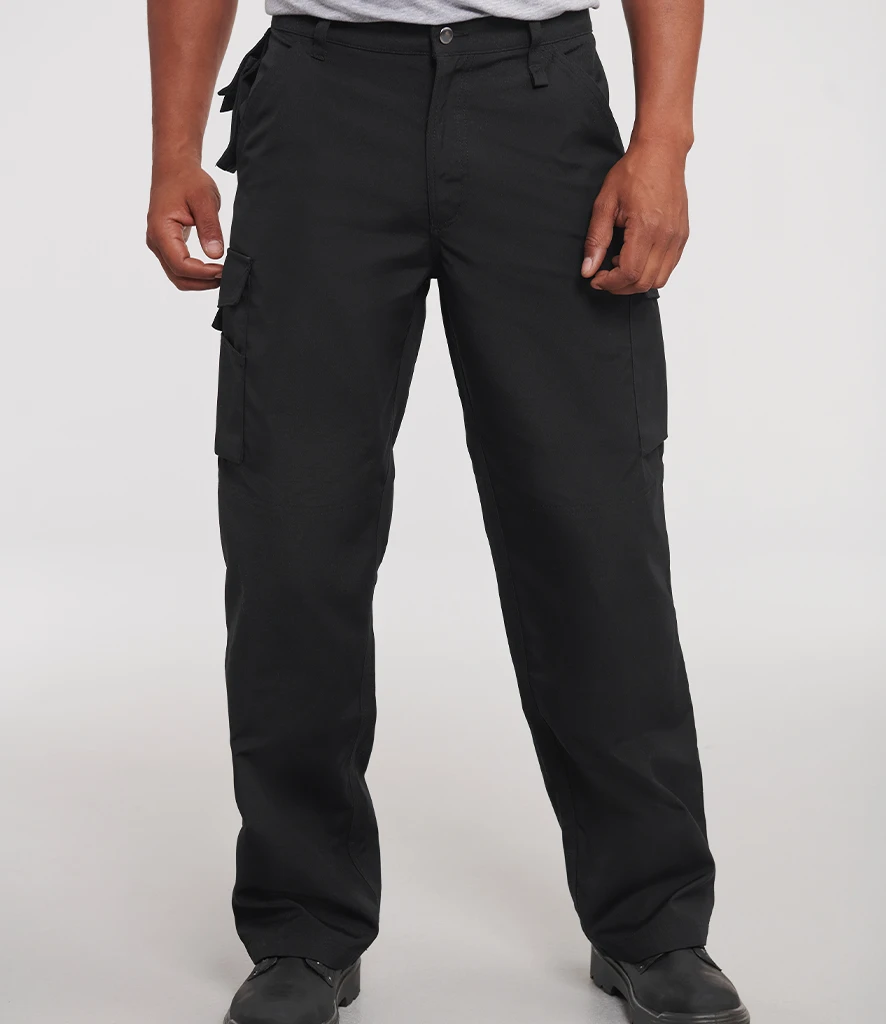 Russell Heavy Duty Work Trousers in Black, worn