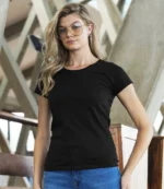 Russell Ladies Authentic Classic Ringspun T-Shirt in Black, worn