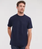 Russell Authentic Heavyweight T-Shirt in French Navy, worn