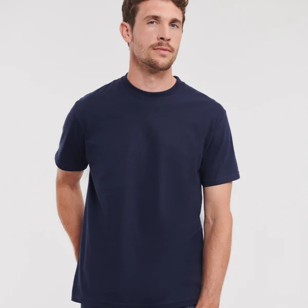 Russell Authentic Heavyweight T-Shirt in French Navy, worn