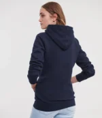 Russell Ladies Authentic Hooded Sweatshirt in French Navy, worn