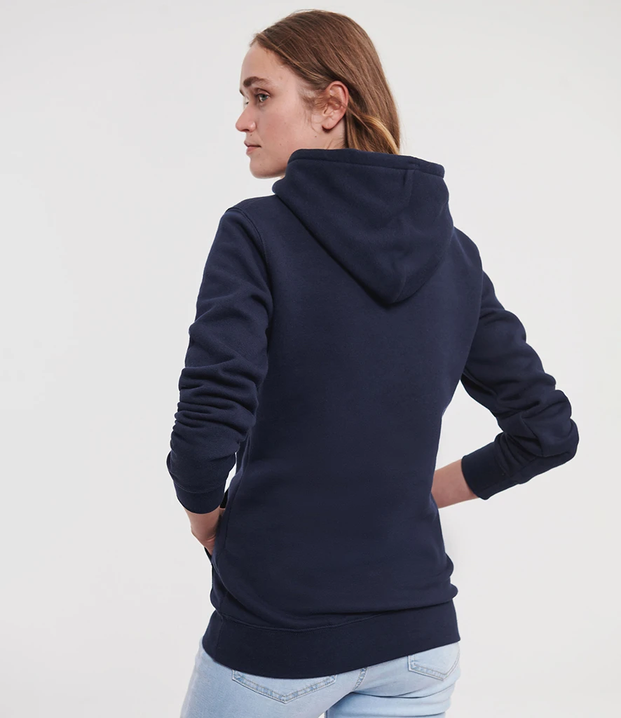 Russell Ladies Authentic Hooded Sweatshirt in French Navy, worn