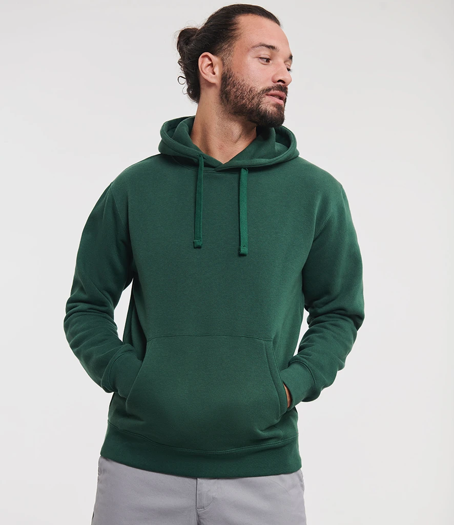 Russell Authentic Hooded Sweatshirt, worn