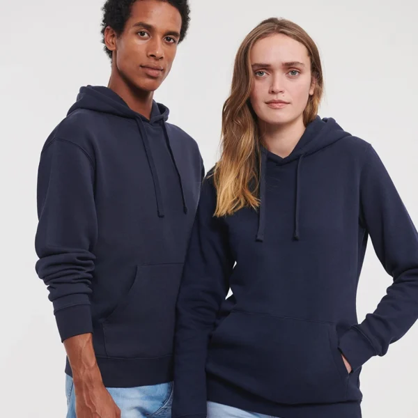Russell Authentic Hooded Sweatshirt, worn