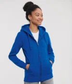 Russell Ladies Authentic Zip Hooded Sweatshirt in Bright Royal, worn