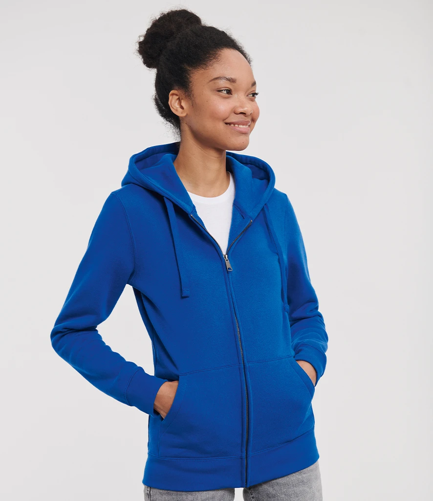 Russell Ladies Authentic Zip Hooded Sweatshirt in Bright Royal, worn