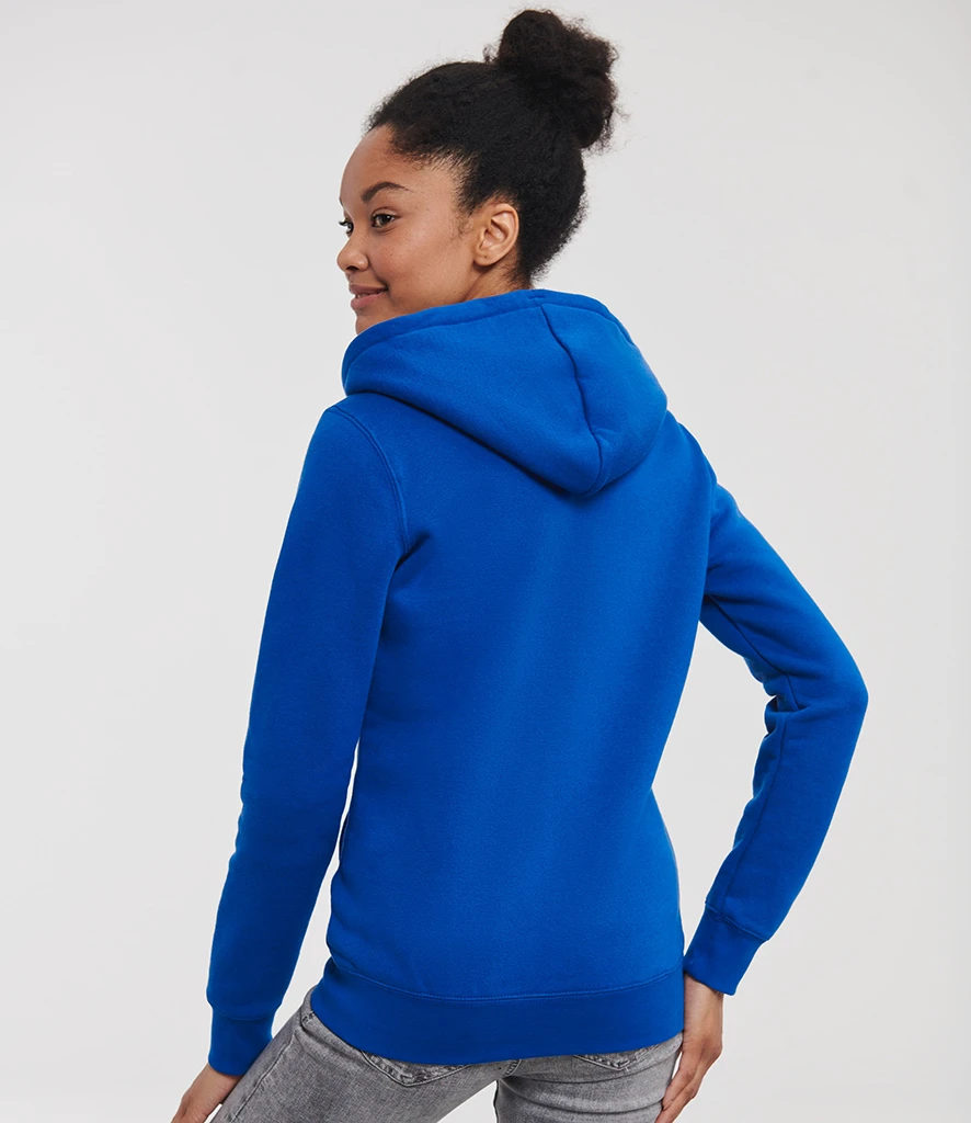 Russell Ladies Authentic Zip Hooded Sweatshirt in Bright Royal, worn