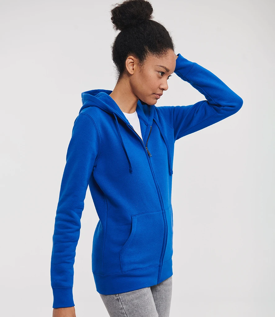 Russell Ladies Authentic Zip Hooded Sweatshirt in Bright Royal, worn