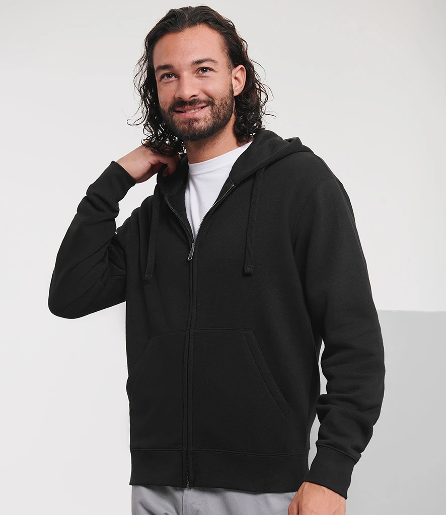 Russell Authentic Zip Hooded Sweatshirt, worn