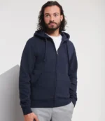 Russell Authentic Zip Hooded Sweatshirt, worn