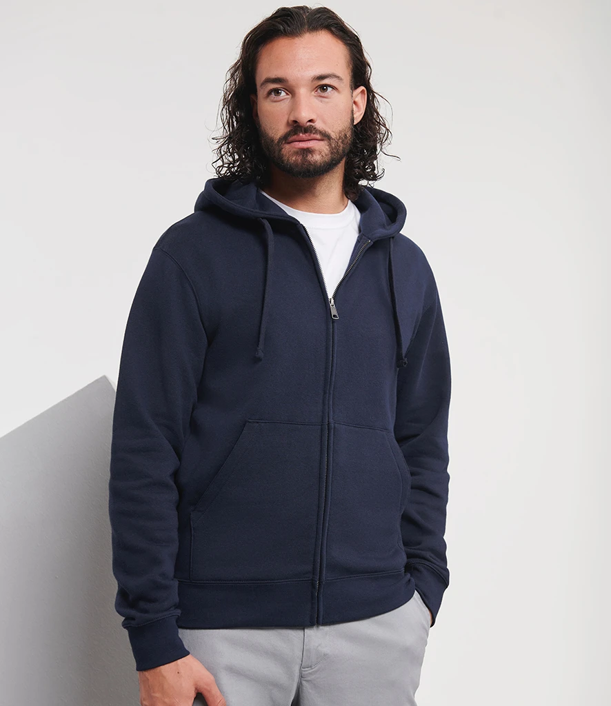 Russell Authentic Zip Hooded Sweatshirt, worn