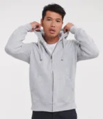 Russell Authentic Zip Hooded Sweatshirt, worn