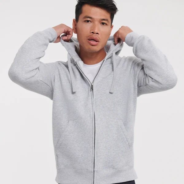 Russell Authentic Zip Hooded Sweatshirt, worn
