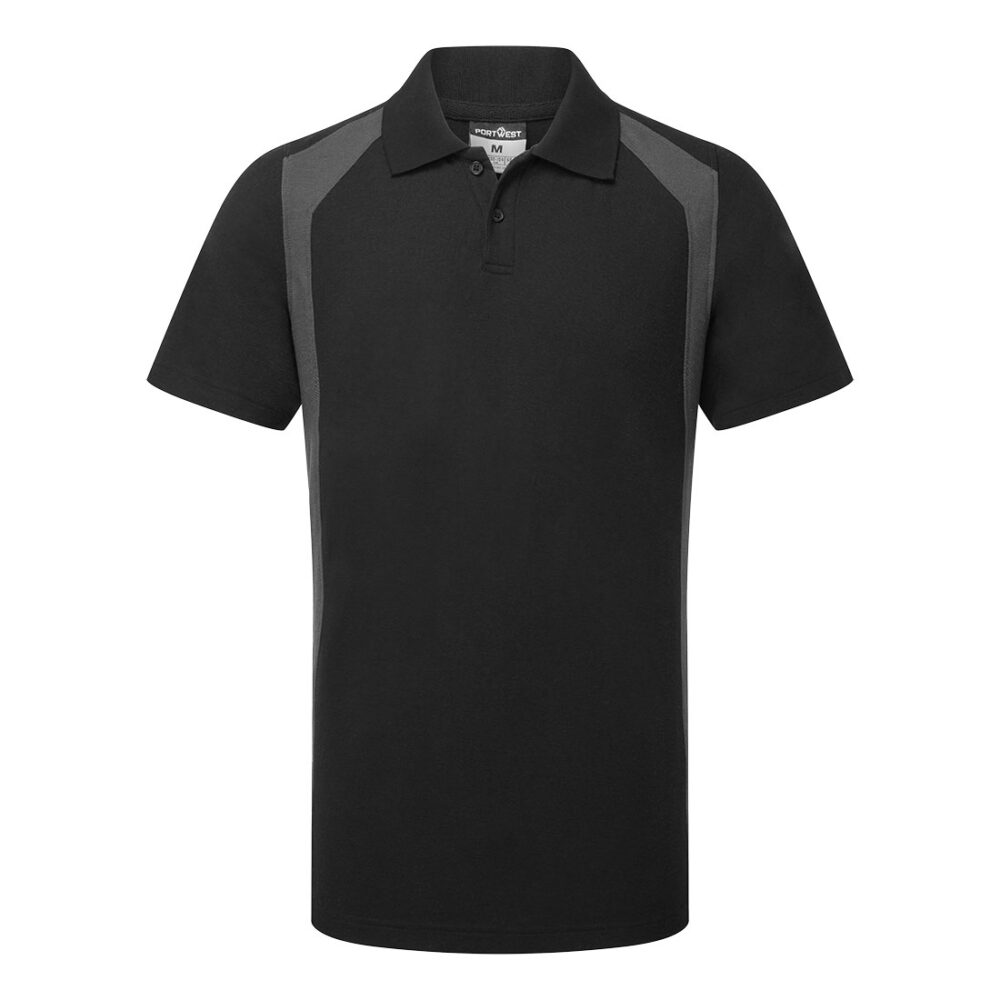 Portwest WX2 Polo Shirt in Black/Grey