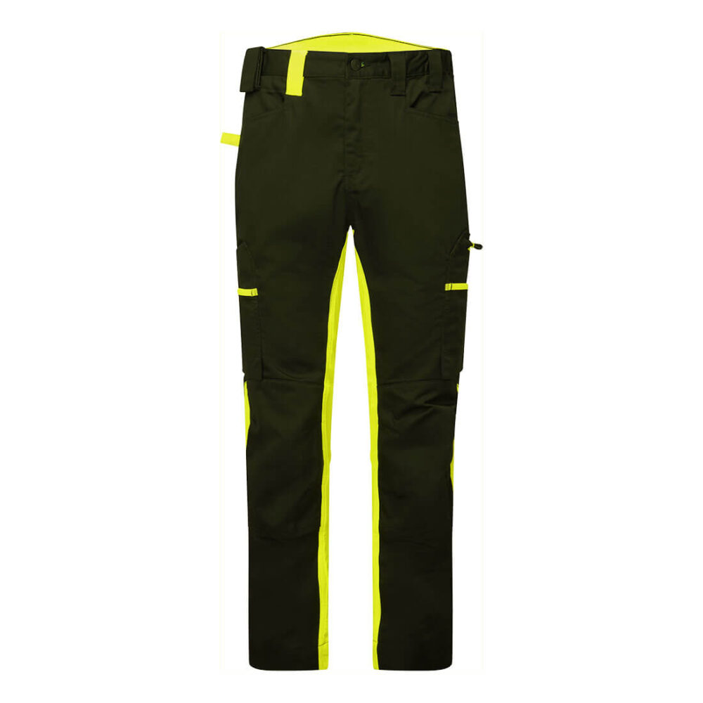 Portwest WX2 Eco Stretch Trade Trousers in Black/Yellow