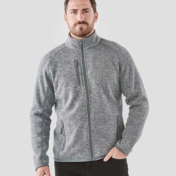 Stormtech Avalante Full Zip Knitted Fleece Jacket in Granite Heather, worn
