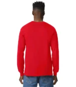 Gildan Ultra Cotton Long Sleeve T-Shirt in Red, worn