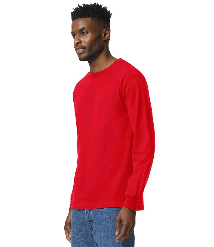 Gildan Ultra Cotton Long Sleeve T-Shirt in Red, worn